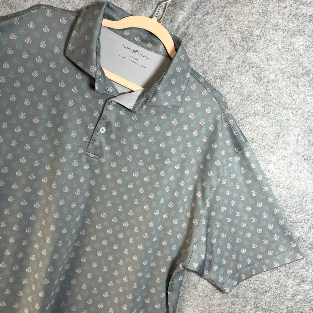 Horn Legend Polo Shirt Mens XL Gray Jack Rabbit Print Bamboo Charcoal Luxury